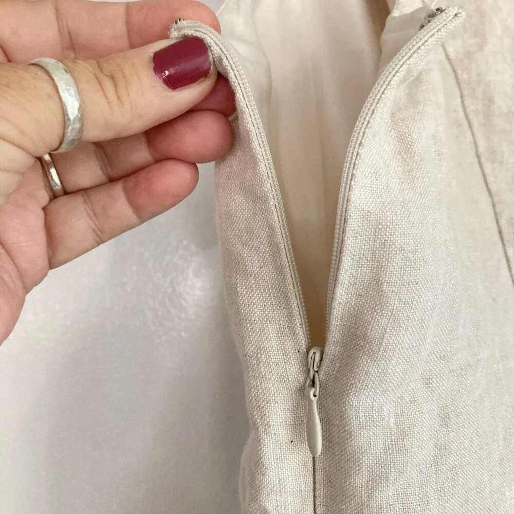 Kensie Linen Mini Dress in Natural Cream with Floral Appliqué - Picture 7 of 14